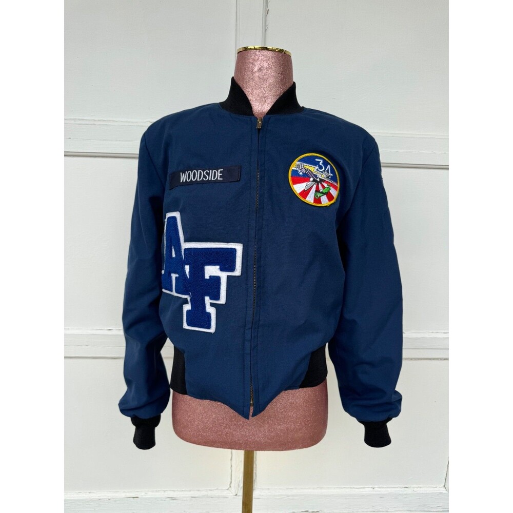 Vintage Air Force Military jacket 1999 Navy Blue Patches Lined Cadet Loose Hawgs